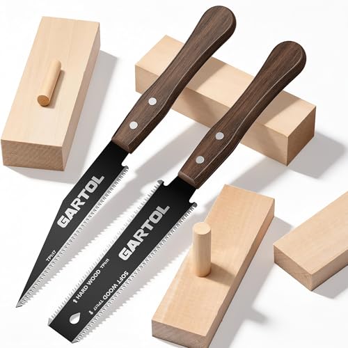 GARTOL Hand Saw for Wood Cutting, 2-Piece Japanese Pull Saw with 6-Inch Flush Cut & Double-Edged SK5 Flexible Blade & Wooden Handle, Precision Woodworking Tools for DIY, Crafting, Carpentry, Trim Work