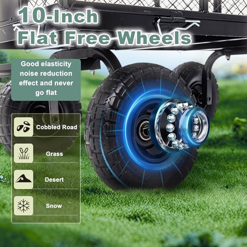 Heavy Duty Garden Wagon Cart – 880 LBS Steel Utility Cart with All-Terrain 3.50-4" Solid Wheels, 10" Tires, 180° Rotating Handle, Removable Sides, Laser-Welded Frame for Multi-Surface Use