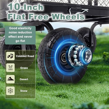 Heavy Duty Garden Wagon Cart – 880 LBS Steel Utility Cart with All-Terrain 3.50-4" Solid Wheels, 10" Tires, 180° Rotating Handle, Removable Sides, Laser-Welded Frame for Multi-Surface Use