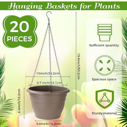 20 Pack Hanging Planter Basket 10 Inch with Drainage Tray - color: Coffee, size: 10 Inch