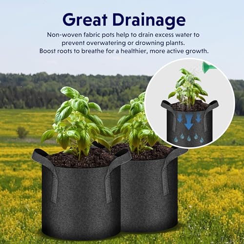iPower 20-Gallon 10-Pack Grow Bag Thickened Nonwoven Fabric Pots Heavy Duty Aeration Container with Strap Handles for Garden and Planting Vegetable Flowers, Black with Green Stitch Sewing - color: Green, size: 20 Gallon