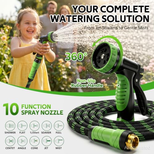 NON-EXPANDABLE Garden Hose 25 FT Water Hose with 10-Function Spray Nozzle - size: 25ft