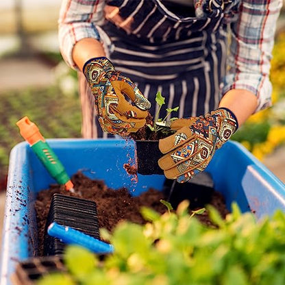 Leather Gardening Gloves for Women Thorn Proof Garden Gloves Touch Screen Working Gloves Gifts,M - color: Bohemian Style a