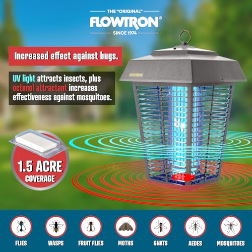 Flowtron Bug Zapper, 1.5 Acre Outdoor, Two 40W UV Bulb, 5600V Zap, Grey - color: Gray