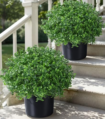 2 Pack Fake Potted Plants Artificial Plants for Outdoors Decor, Green - color: Potted Plants - Green