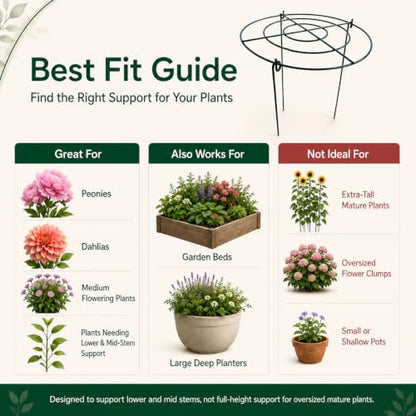 Peony Cages and Supports, 8 Pack 12 x 15.7 in Metal Plant Support Rings Set