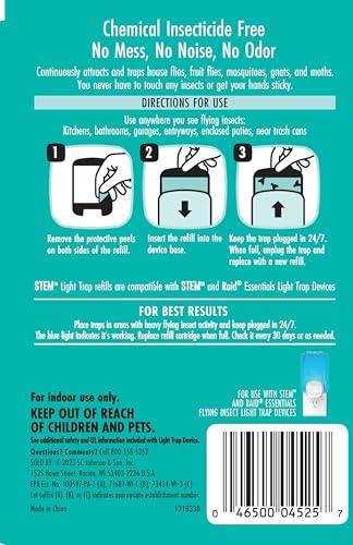 STEM Flying Insect Light Trap Refill Cartridges, Indoor Fruit Fly Trap, Insecticide-Free Pest Control for Home, Attracts and Traps Insects, Official STEM Refills - 2 Count - size: 2 Cartridges