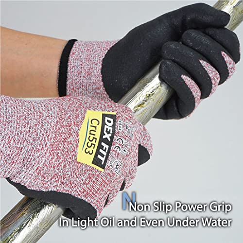 DEX FIT Level 5 Cut Resistant Gloves Cru553, 3D-Comfort Fit, Firm Grip, Thin & Lightweight, Touch-Screen Compatible, Durable, Breathable & Cool, Machine Washable; Red M (8) 1 Pair - color: Red, size: Medium