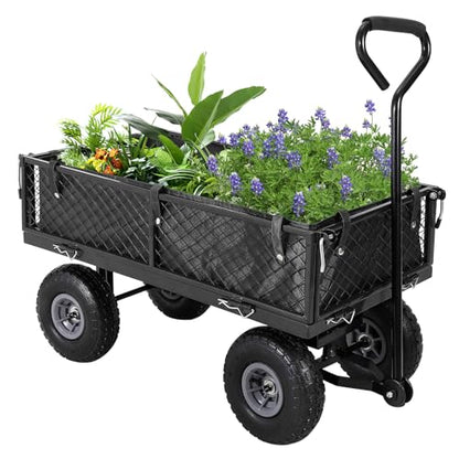 Steel Garden Cart, 440 Lbs Utility Wagon with Removable Liner-Black - color: Black