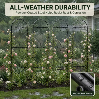 4 Pack Q195 Metal Garden Trellis for Climbing Plants, 66 x 13in - color: black-4pc