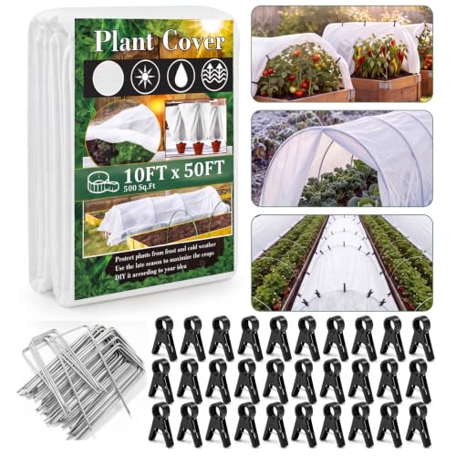 61 Pcs Plant Covers Freeze Protection Kit, 10 x 50 ft - size: 10 ft X 50 ft