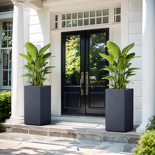 Kante Charcoal Concrete Planter 27.6" Tall All-Weather Square Large Pot - color: Dark Gray, size: 27.6" H