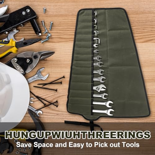 Chisel Roll,6 Pockets Roll Up Tool Pouch,Waxed Canvas Small Tool Roll Organizer and Wrench Roll Up Pouch,Store Chisel,Wrench,Pliers,Carving Knife (Army Green -3) - color: Army Green -3