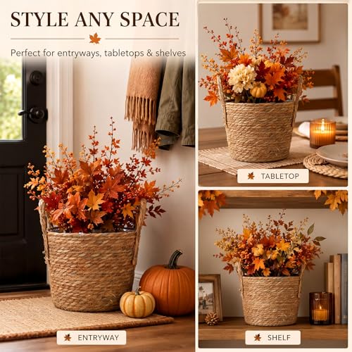Novabright 2 Pcs Fall Woven Basket Planter, Wicker Planter, 12'', Natural - size: 12''