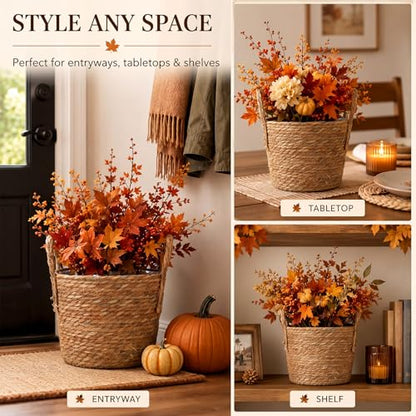 Novabright 2 Pcs Fall Woven Basket Planter, Wicker Planter, 12'', Natural - size: 12''