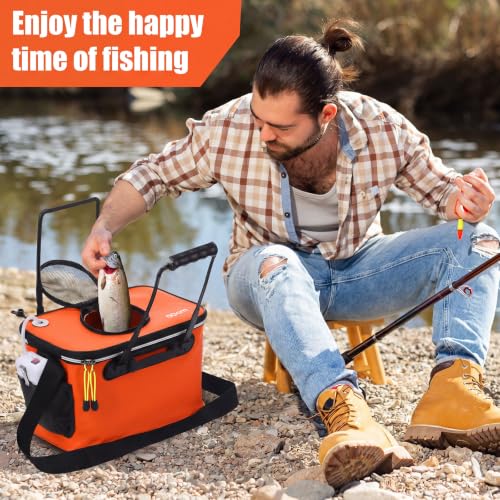 2 Pcs Fishing Bucket and Live Bait Aerator - color: Orange