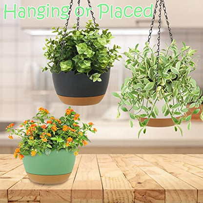 LIYDE 3 Pack Hanging Planters, 8 Inch Small Hanging Pots Self Watering Hanging Planters for Indoor Plants with Drainage Holes and Removable Tray Hanging Basket - color: Whitegreygreen