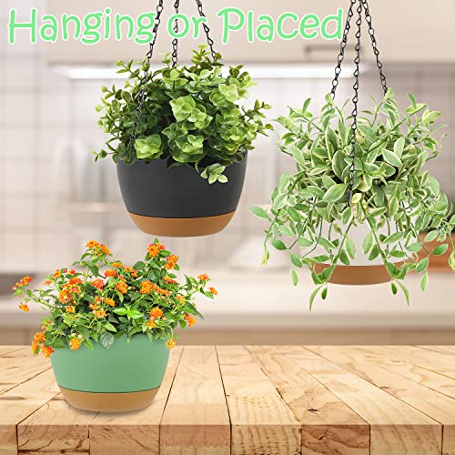 LIYDE 3 Pack Hanging Planters, 8 Inch Small Hanging Pots Self Watering Hanging Planters for Indoor Plants with Drainage Holes and Removable Tray Hanging Basket - color: Whitegreygreen
