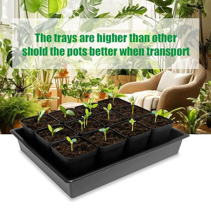 RooTrimmer 4 inch (10CM) Square Nursery Pots 60pcs, Sturdy Seedlings Trays 5 Pcs, Seeds Starter Germination Tray, Microgreening Planter Nursery Propagation 5 Sets - size: 4" Pots-60P + 16.2" x 13.2" x 2.6" Trays-5P