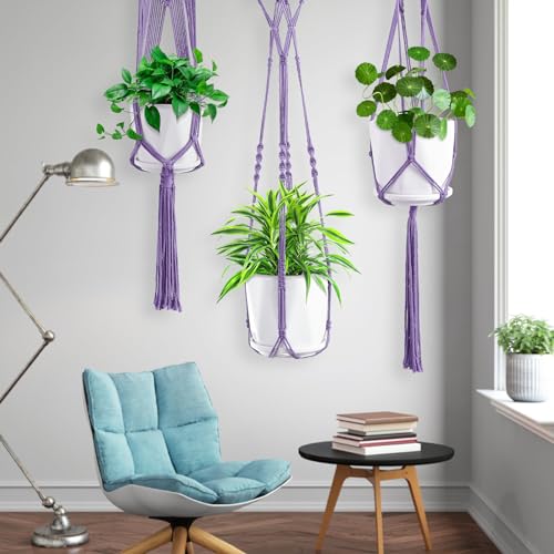 SFENNGPET Macrame Plant Hangers, 6Pack Hanging Planters for Indoor Plants - color: Purple