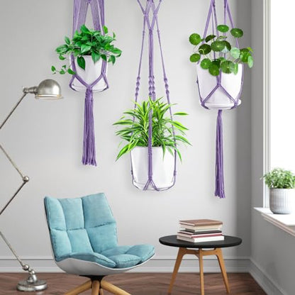 SFENNGPET Macrame Plant Hangers, 6Pack Hanging Planters for Indoor Plants - color: Purple