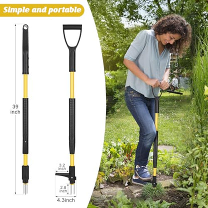 39" Stand Up Weed Puller, Heavy Duty Detachable 3-Claw Weeder Tool - size: 39 Inch 3-Claw
