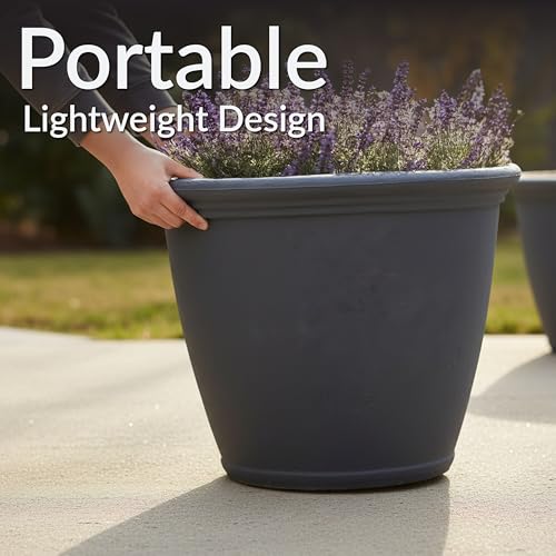 Sunnydaze Anjelica 24'' Large Plastic Planter Pot for Plants, Slate - color: Slate, size: 24 in