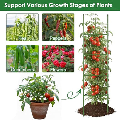 CEWOR 6 Pack Extra Tall Tomato Cage, 63 Inch Adjustable Tomato Trellis | Large Tomato Cages for Garden, Plant Cages Structure Triangle Stakes for Raised Garden Bed, Climbing Plants Outdoor - size: 63 Inch