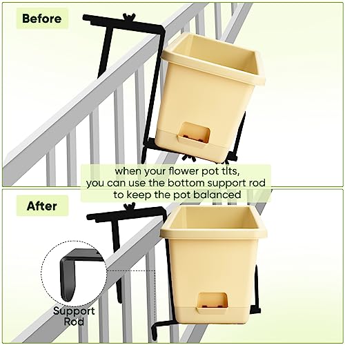 VIVIKEN Planter Box Brackets, Adjustable Flower Brackets for Deck Railing - size: 4 Pack Black No Drill