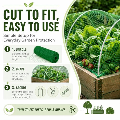 Garden Netting, 6.6 x 100 FT Bird Netting for Garden Plant Protection, Reusable Fine Mesh for Fruit Trees, Vegetable Plants, Blueberry Bushes, Raised Beds, Chicken Coop (6.6x100ft) - size: 6.8X100FT