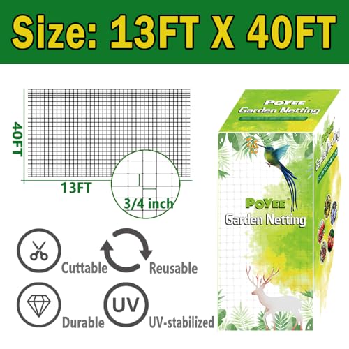 POYEE Bird Netting, 13x40FT Heavy Duty Garden Netting - size: 13x40FT