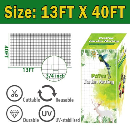 POYEE Bird Netting, 13x40FT Heavy Duty Garden Netting - size: 13x40FT