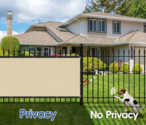 Bynbbur 8' x 20' Beige Privacy Fence Screen Net Fencing 90% Privacy Blockage Windscreen Mesh Shade Cover with Copper Grommet for Patio Backyard Garden Swimming Pool, Zip Ties Included