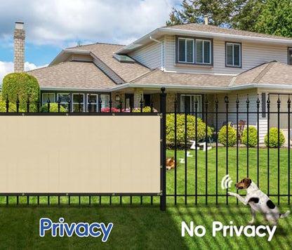 Bynbbur 8' x 20' Beige Privacy Fence Screen Net Fencing 90% Privacy Blockage Windscreen Mesh Shade Cover with Copper Grommet for Patio Backyard Garden Swimming Pool, Zip Ties Included