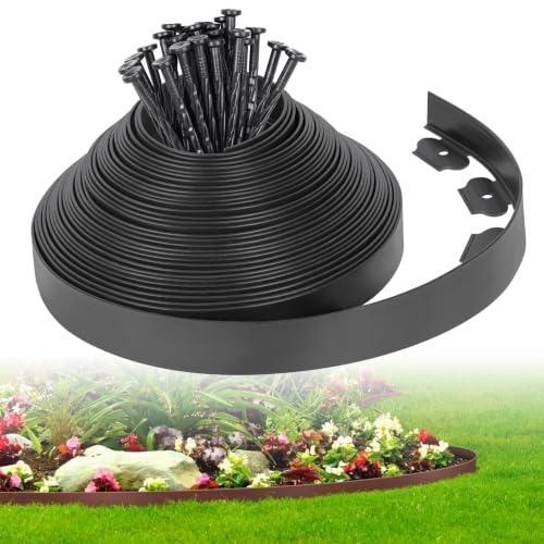 2-Inch x 50 FT Landscape Edging Border with 75 Spikes, Garden Edging Border Lawn Edging Border, Plastic Edging Border Flexible for Garden Flower Beds Lawn Yard Paver Pathway (Black) - color: Black, size: 2 In x 50 FT