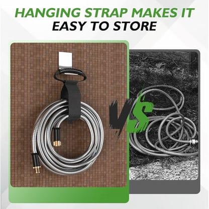 GARDENWORK Metal Garden Hose 50 FT - 304 Stainless Steel Water Hose with Heavy Duty 10-Pattern Spray Nozzle, Flexible, No-Kink, Puncture & Chew Proof, Universal 3/4" Brass Fitting, Silver (Pack of 2) - size: 50FT (Pack of 2)