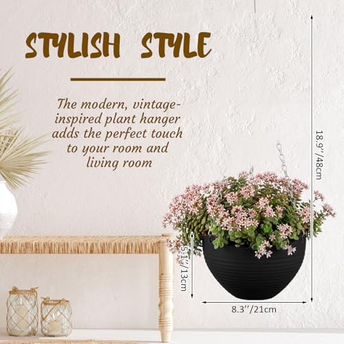 Zopeal 16 Pack Self Watering Hanging Planters 8 Inch Garden Flower Plant Pot Container with Drainer and Chain Round Hanging Pot Plant Basket for Indoor Outdoor Plants (Black) - color: Black