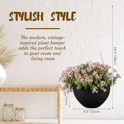 Zopeal 16 Pack Self Watering Hanging Planters 8 Inch Garden Flower Plant Pot Container with Drainer and Chain Round Hanging Pot Plant Basket for Indoor Outdoor Plants (Black) - color: Black
