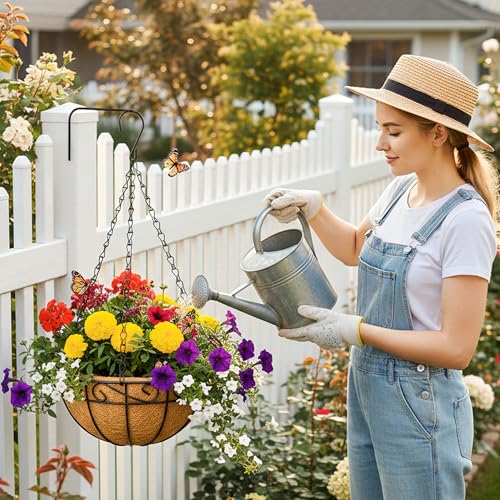 12 Inch Hanging Planters 4 Pack Round Metal Baskets with Coco Liners for Indoor Outdoor Gardens Porch Patio Decor Farmhouse Country Style Garden Decor - color: Lacework