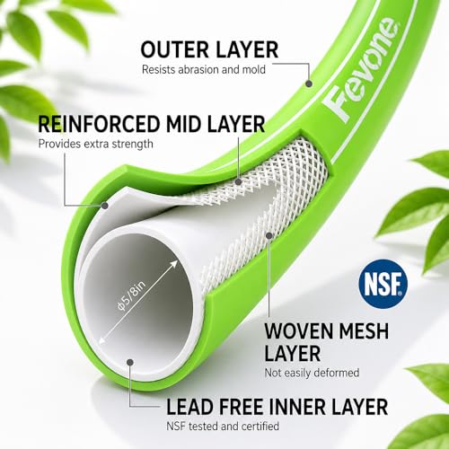 FEVONE 25 ft Hybrid Polymer Garden Hose, Heavy Duty Water Hose - color: Green, size: 25FT
