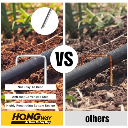 HongWay 60 Pack Landscape Staples 4 Inch, Galvanized Garden Stakes - size: 4 Inch, 60pcs