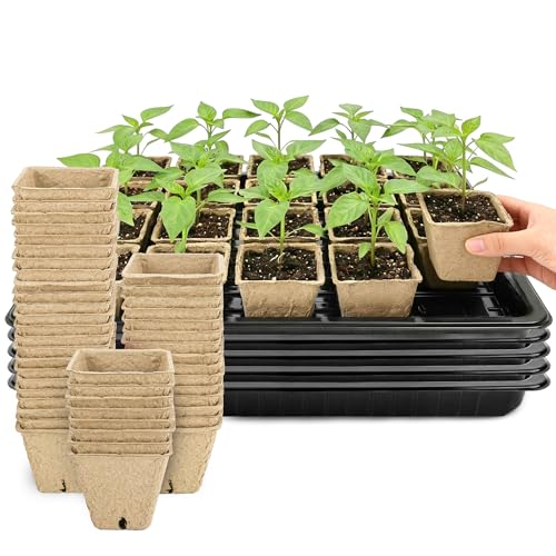 100 Pcs Square Nursery Pots, 5 Pcs Seed Starter Tray, 2.6 inch Nursery Pots with Tray, Plastic Starter Pots for Planting Seeds, Reusable Seed Starting Pots with Drainage Holes (Kraft Paper) - style: kraft paper