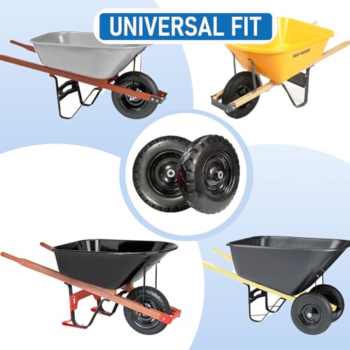 4.00-8 Solid Tire, 15" Heavy-Duty PU Wheelbarrow Replacement, Flat-Free Puncture Proof for Utility Carts & Garden Wagons, 5/8" Bushing, 2-Pack - size: 15"/4.00-8.