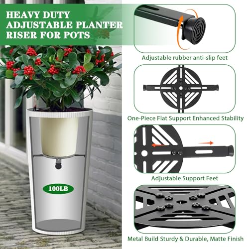 Adjustable Heavy Duty Metal Plant Risers , Fit Round Square Tapered Pots - size: Adjustable Size Range:10-14"- 2Pack