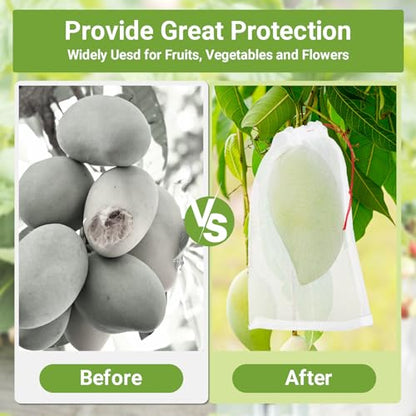 Fruit Bags for Fruit Trees, 100 PCS 6x10 Inch Fruit Protection Bags with Drawstring, Garden Netting Mesh Fruit Cover Bag for Grape, Tomato, Peach, Apple, Flower from Birds Bugs - size: 6"x10"/Pack of 100