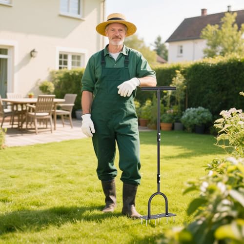 Yesker Lawn Aerator Tool, Manual Metal Soil Aerator with 9 Iron Spikes - size: 38 Inches