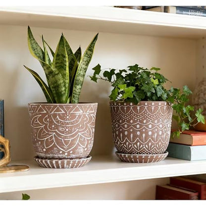 Gepege Ceramic Plant Pots, 6 Inch Indoor Planters with Drainage & Saucers - color: Brown-c, size: 6 Inch - Set of 2