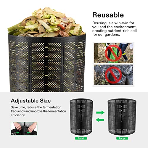 VIVOSUN 300 Gallon Outdoor Compost Bin, Expandable Composter, Easy to Setup & Large Capacity for Backyard, Lawn (Black with Gloves) (Pack of 2) - size: 300 Gallon (Pack of 2)