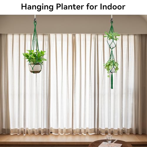 USLAI Macrame Plant Hanger, for Up to 15 Inch Pots, 35+49 Inch, Green - color: 35+49 Inch - Green