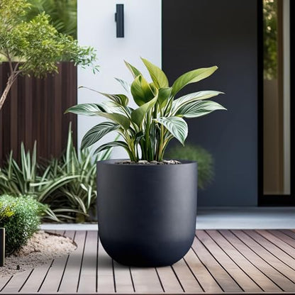 Kante Large Round Capsule Charcoal Concrete Planter 16.5" Dia, Outdoor - color: Charcoal, size: 16.5"Dia x 16.5"H